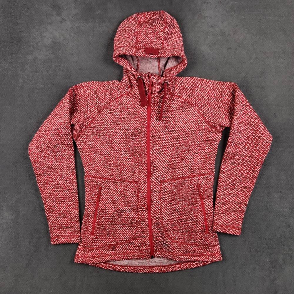 Rab Amy Hoody Womens Medium Red White Herringbone Full Zip Fleece Jacket Outdoor